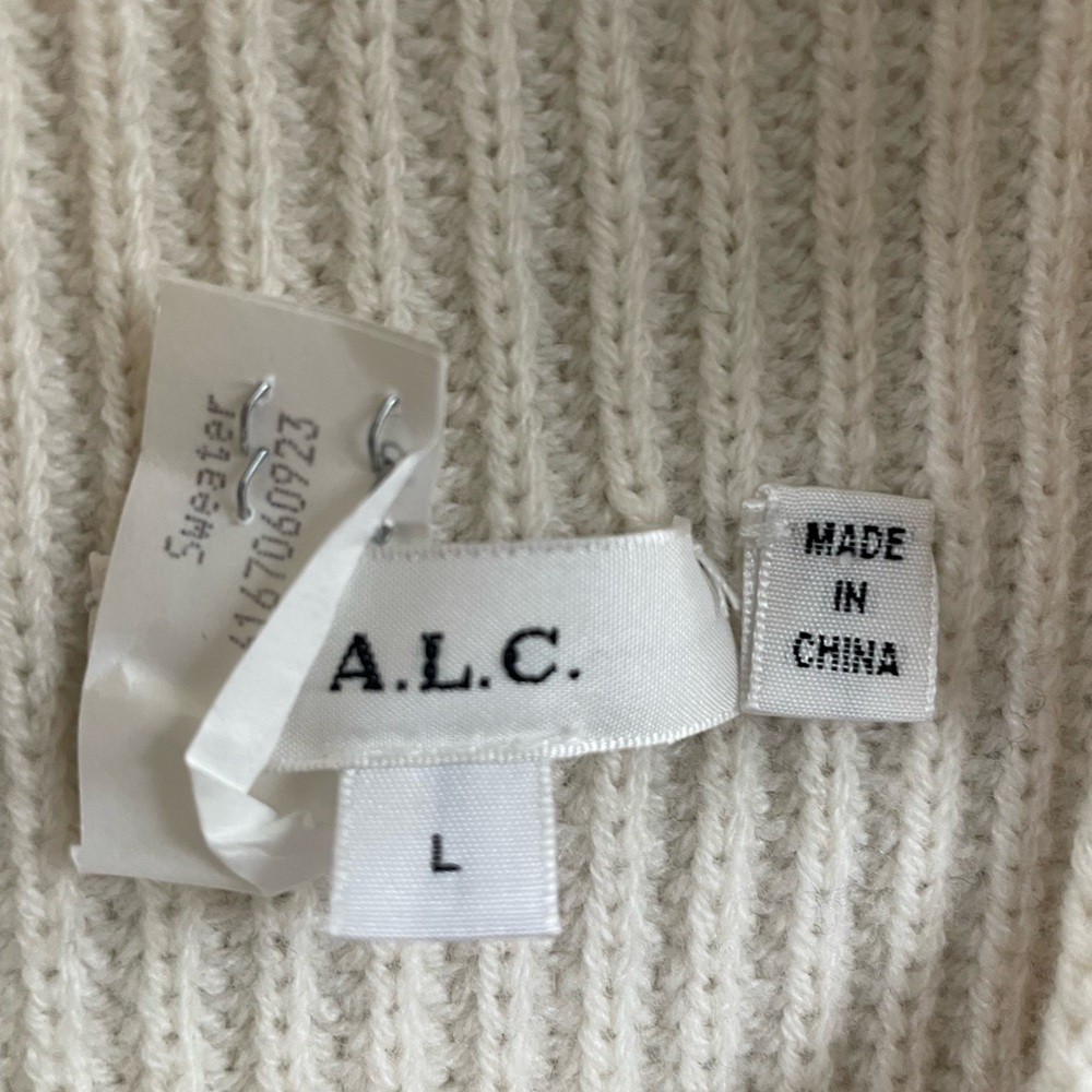 A.L.C. Cream and Blue High Neck Sweater with Boxy Fit and Striped Sleeves - Picture 3 of 6